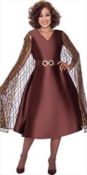 Dorinda Clark Cole 309261 - Brown - Embellished Cape Dress with Belt